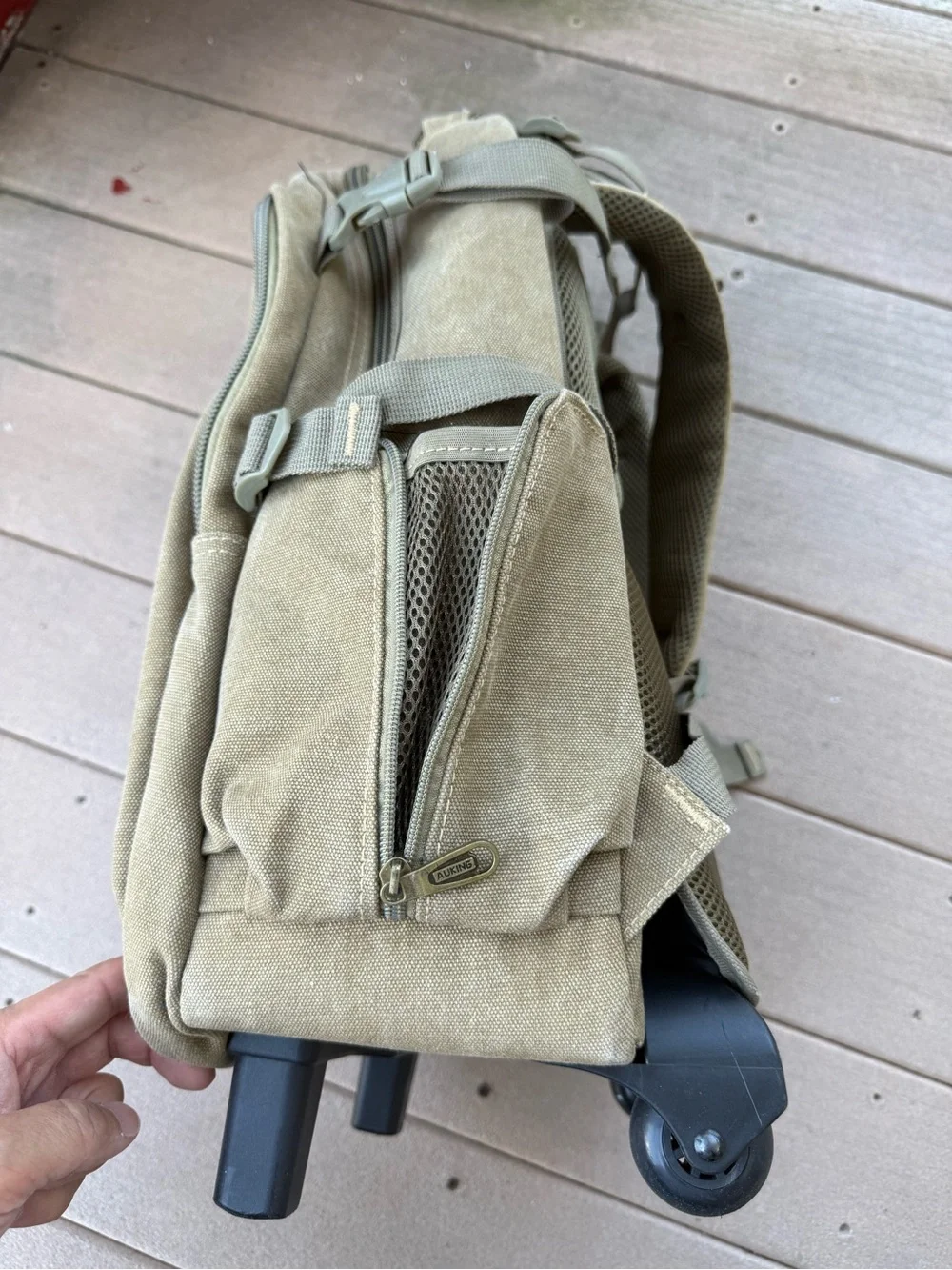 Olive Green Canvas Travel Backpack for Men AOKING